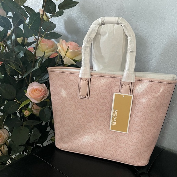 Michael Michael Kors Jodie Small Logo Jacquard Tote Bag - Powder Blush - Picture 3 of 5